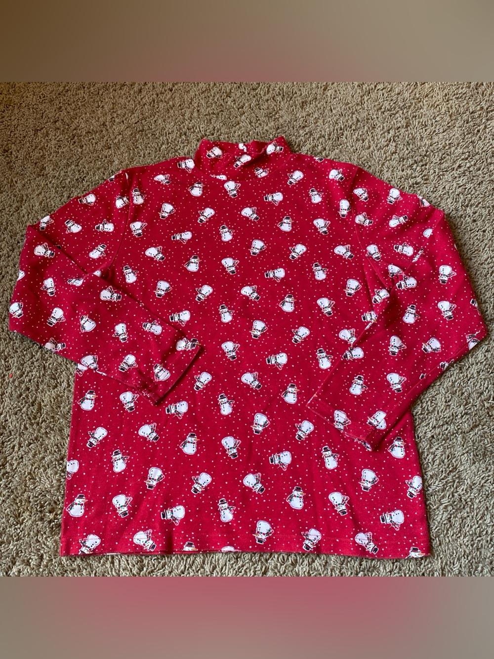 Vtg Croft And Barrow Snowman Mock Turtle Neck Sz M Red Christmas Holiday Granny